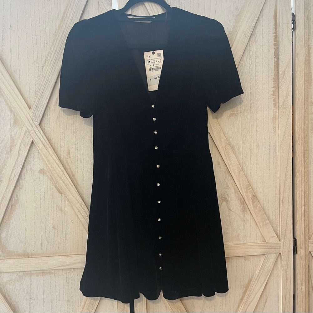ZARA NWT velvet embellished mini dress short sleeves. Size M